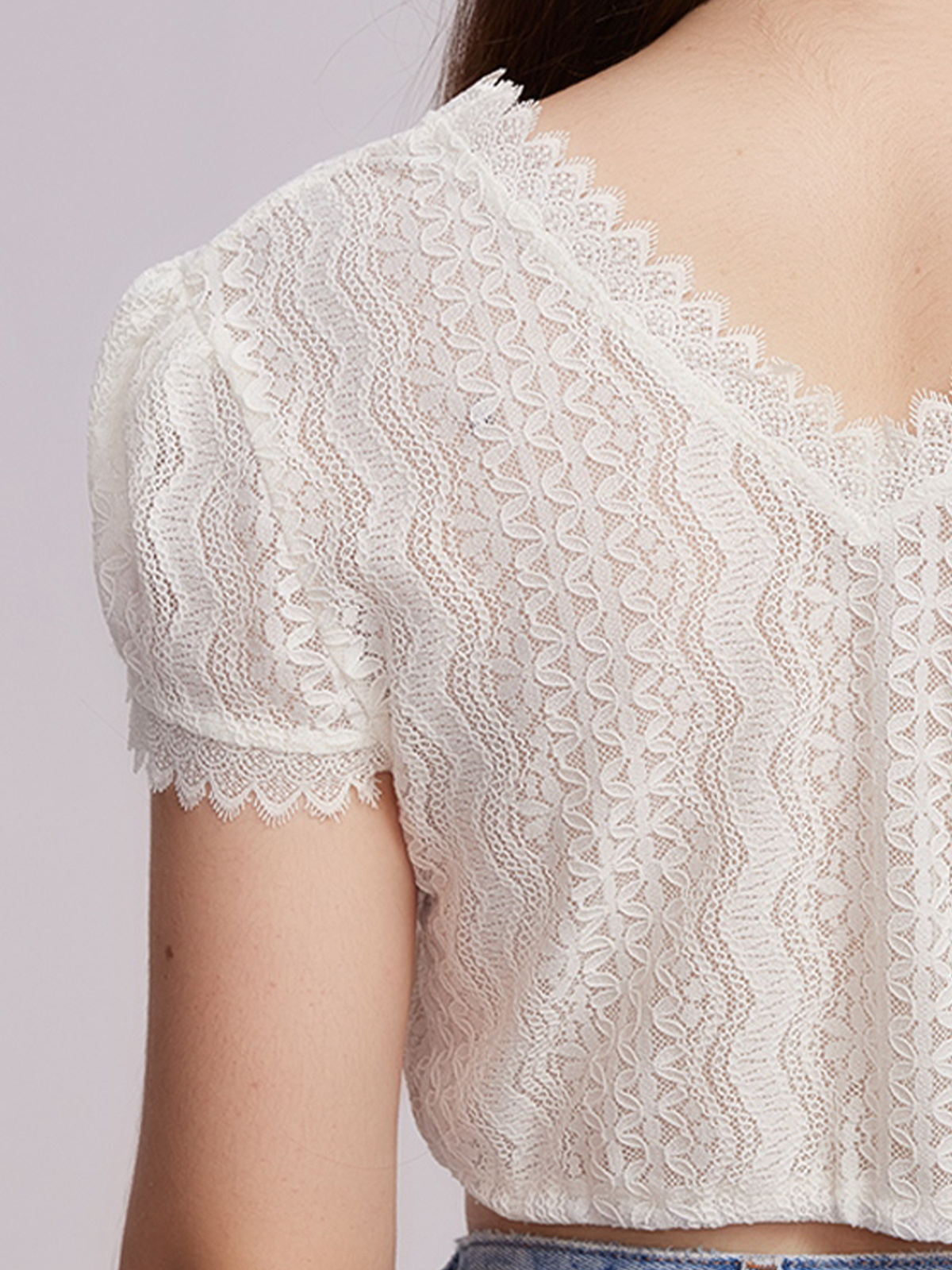 Dirndlbluse kurzarm Spitze in Weiß